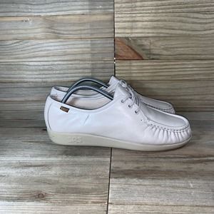 SAS Siesta WIDE Comfort Shoes Leather Moc Toe Lace Up Bone Womens Size 7 Sneaker